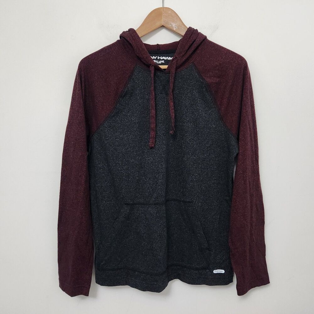 TONY HAWK Women's Dark Gray/ Burgundy Long Sleeve Lightweight Sweatshirt Size M
